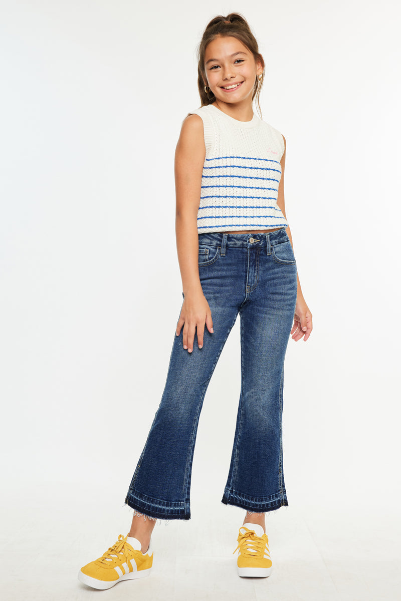 Liza High Rise Kids Crop Flare Jeans | Trendy Fit – Kancan USA