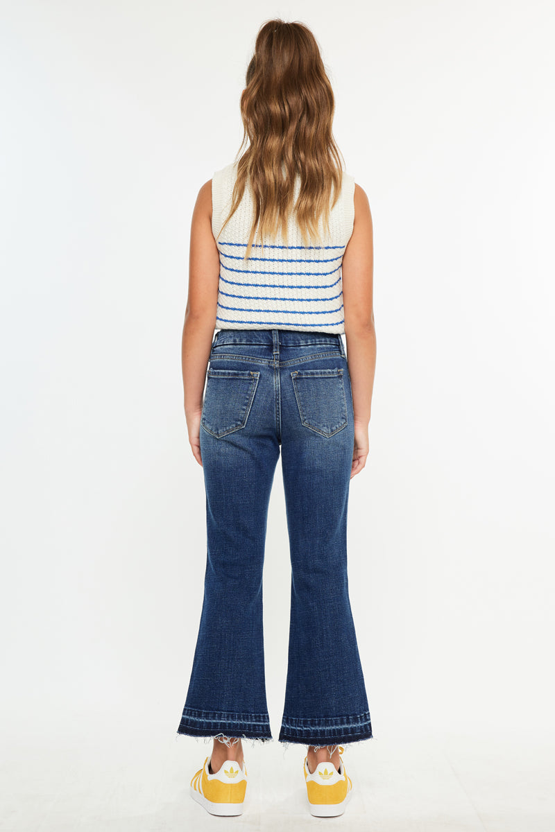 Liza High Rise Kids Crop Flare Jeans | Trendy Fit – Kancan USA