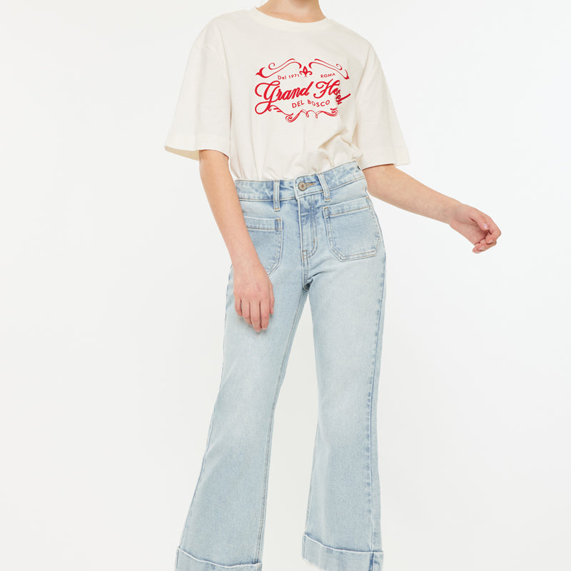 Evie High Rise Kids Cropped Flare Jeans - Official Kancan USA