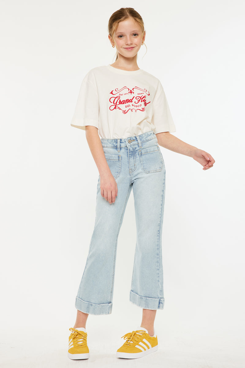 Evie High Rise Kids Cropped Flare Jeans - Official Kancan USA