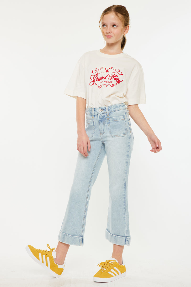 Evie High Rise Kids Cropped Flare Jeans - Official Kancan USA