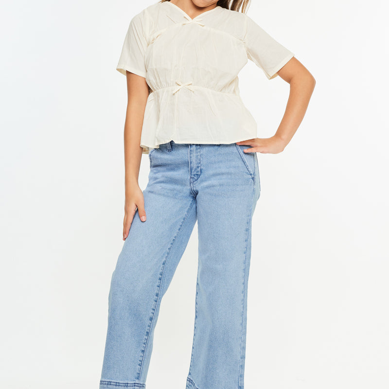Darla High Rise Cropped Wide Kids Jeans - Official Kancan USA