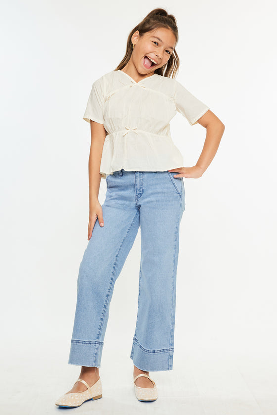 Darla High Rise Cropped Wide Kids Jeans - Official Kancan USA