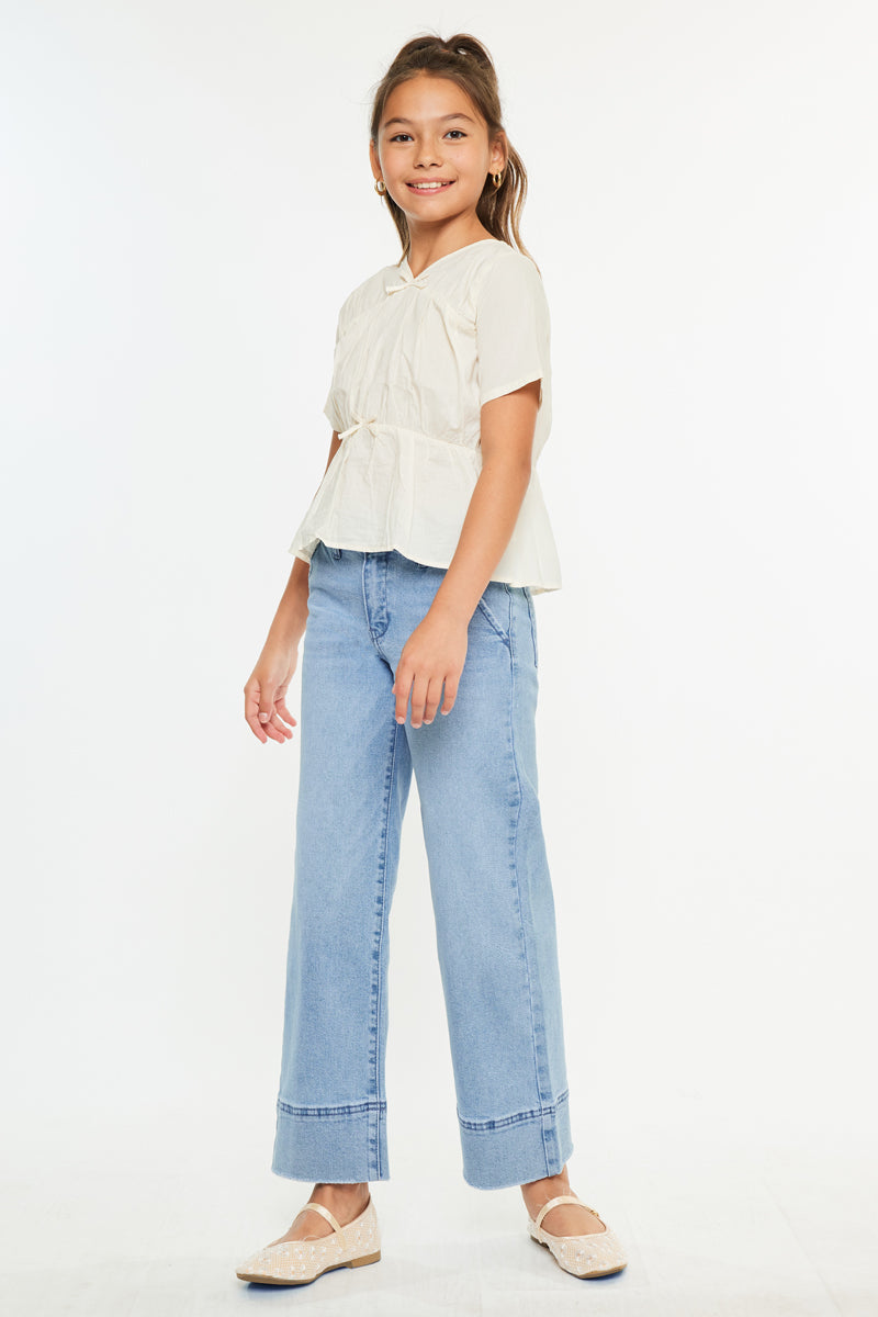 Darla High Rise Cropped Wide Kids Jeans - Official Kancan USA