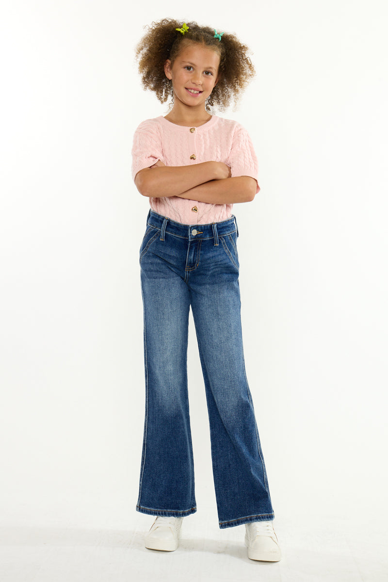 Kayleen Mid Rise Kids Wide Flare – Kancan USA