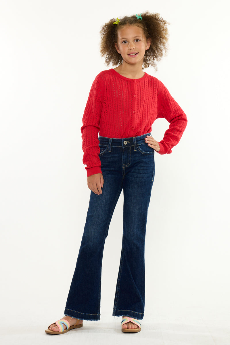 Aster Mid Rise Kids Flare Jeans – Stretch Dark & Medium Wash - Official Kancan USA