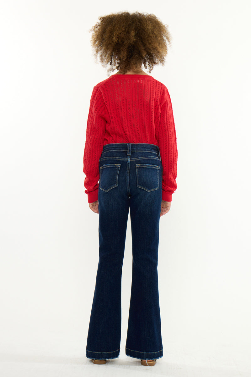 Aster Mid Rise Kids Flare Jeans – Stretch Dark & Medium Wash - Official Kancan USA