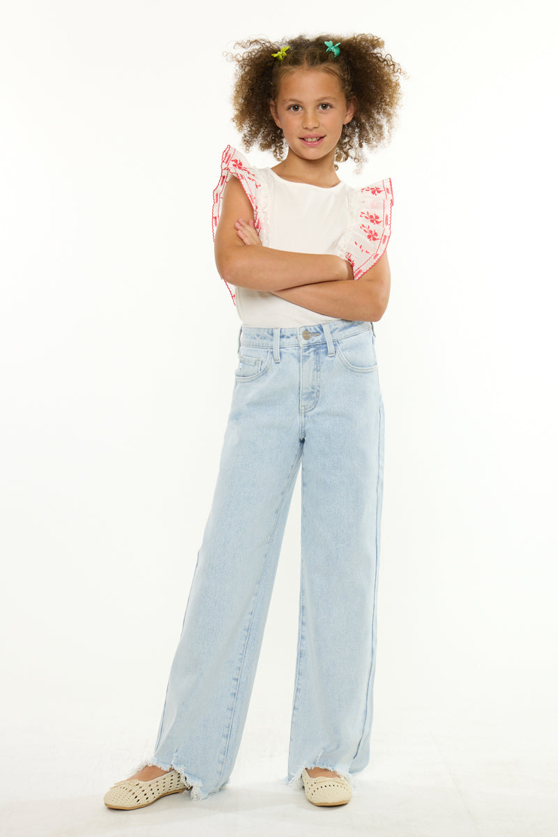 Zendaya High Rise Kids Wide Leg Pants with Frayed Hem - Official Kancan USA