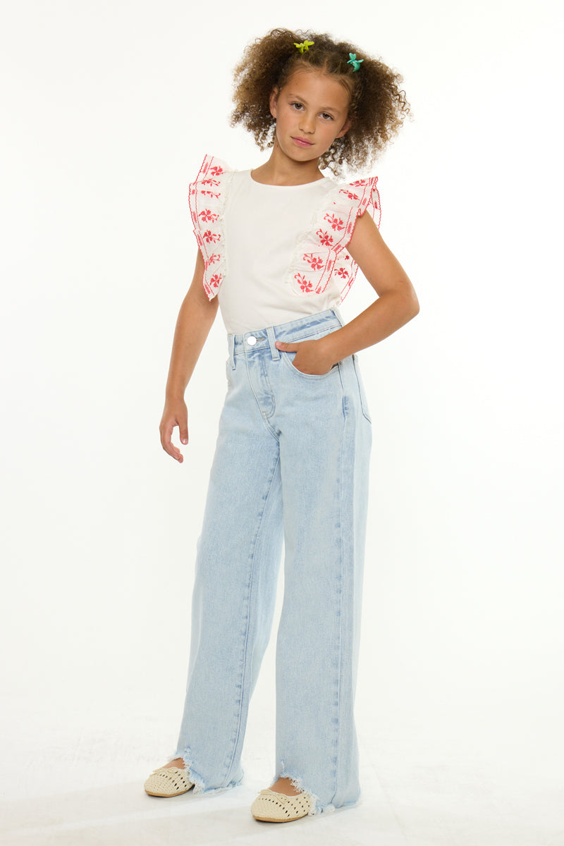 Zendaya High Rise Kids Wide Leg Pants with Frayed Hem - Official Kancan USA