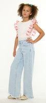 Zendaya High Rise Kids Wide Leg Pants with Frayed Hem - Official Kancan USA