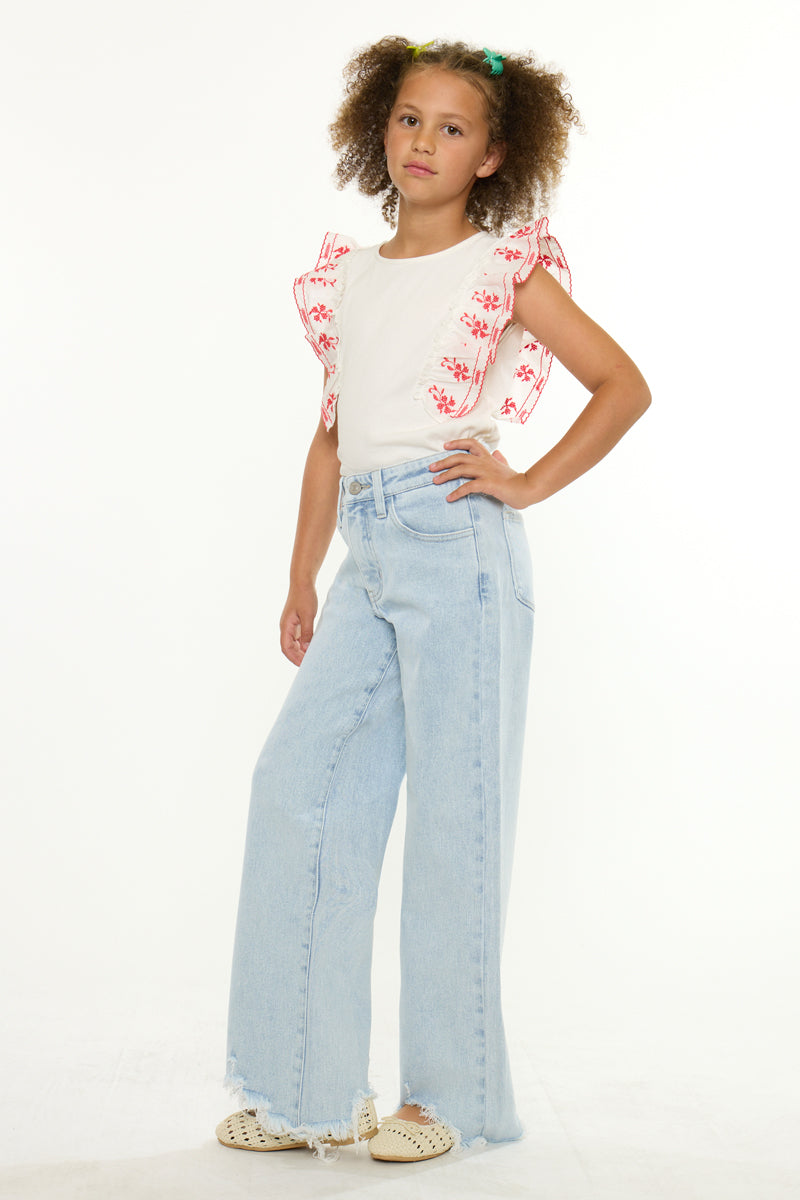 Zendaya High Rise Kids Wide Leg Pants with Frayed Hem - Official Kancan USA