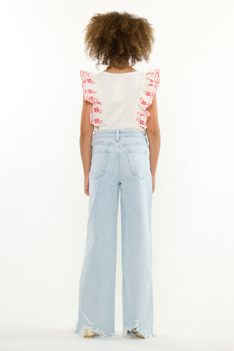 Zendaya High Rise Kids Wide Leg Pants with Frayed Hem - Official Kancan USA