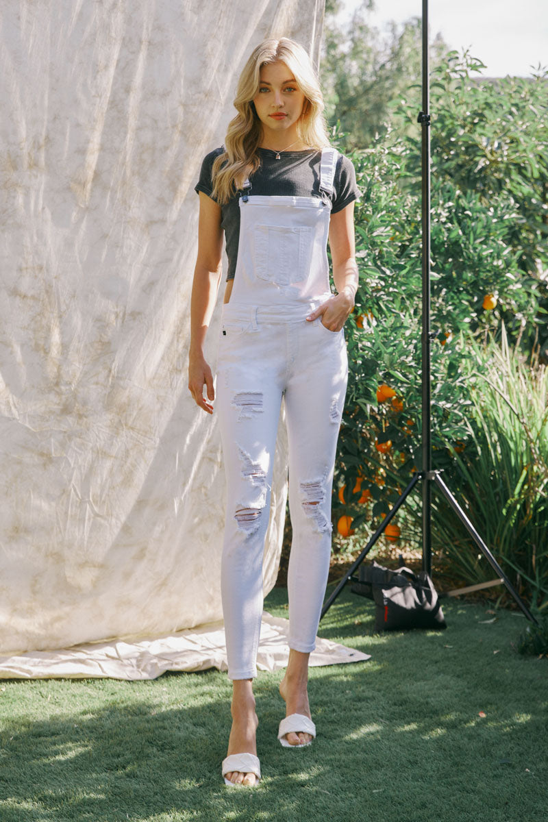 White skinny deals jean overalls