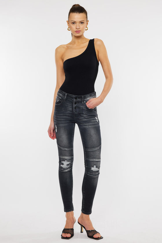 Peyton Mid Rise Moto Super Skinny Jeans - Official Kancan USA