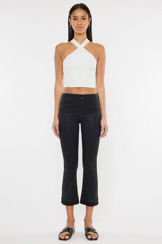 Rosé High Rise Faux Leather Kick-Flare Pants - Official Kancan USA