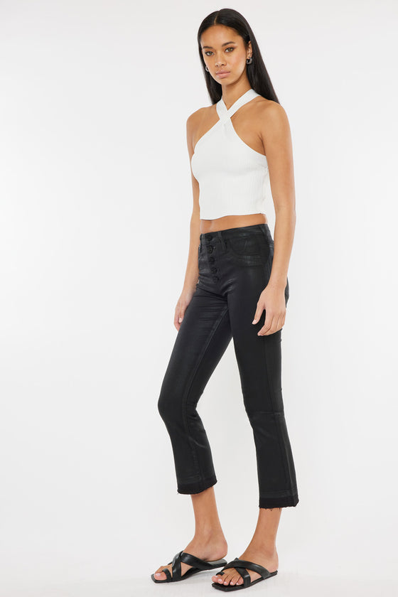 Rosé High Rise Faux Leather Kick-Flare Pants - Official Kancan USA