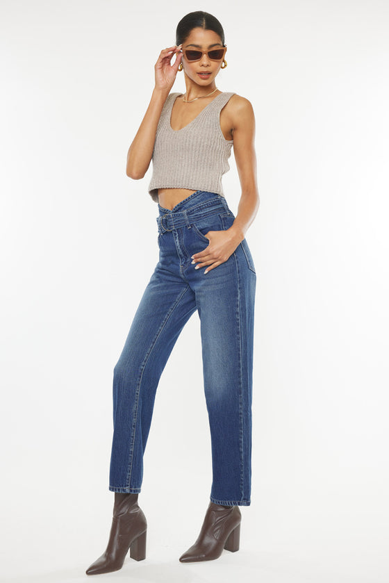 Kaas Ultra High Rise Belted Paperbag Straight Leg Jeans - Official Kancan USA