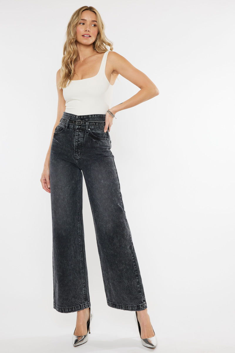 Zinc Ultra High Rise Belted 90's Wide Leg Jeans - Official Kancan USA