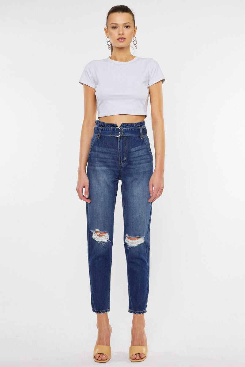 Blossom Ultra High Rise Belted Mom Jeans - Official Kancan USA