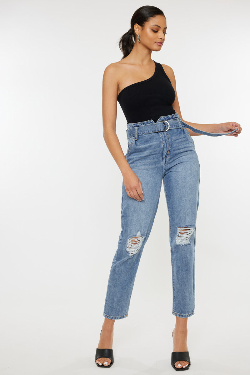 Blossom Ultra High Rise Belted Mom Jeans - Official Kancan USA