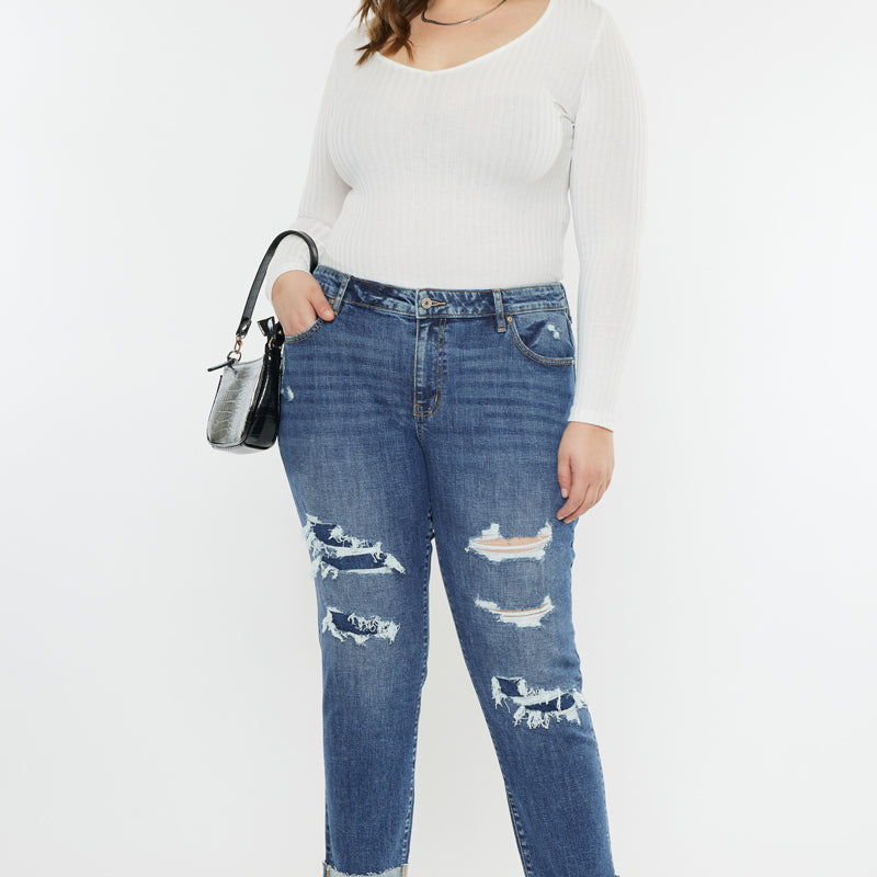 Jayleen Mid Rise Slim Boyfriend Jeans (Plus Size) - Official Kancan USA