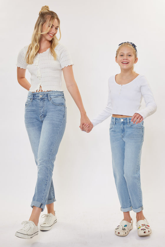 Halo Mid Rise Mini Mom Kid Jeans - Official Kancan USA