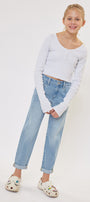 Halo Mid Rise Mini Mom Kid Jeans - Official Kancan USA