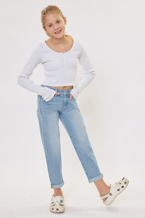 Halo Mid Rise Mini Mom Kid Jeans - Official Kancan USA