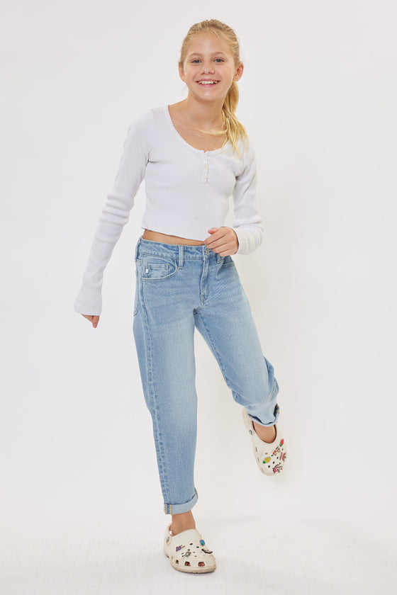 Halo Mid Rise Mini Mom Kid Jeans - Official Kancan USA