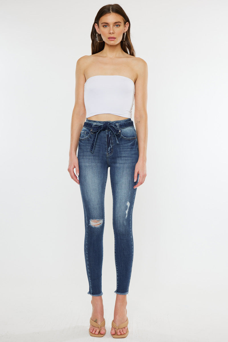 Sunny Ultra High Rise Belted Ankle Skinny Jeans - Official Kancan USA