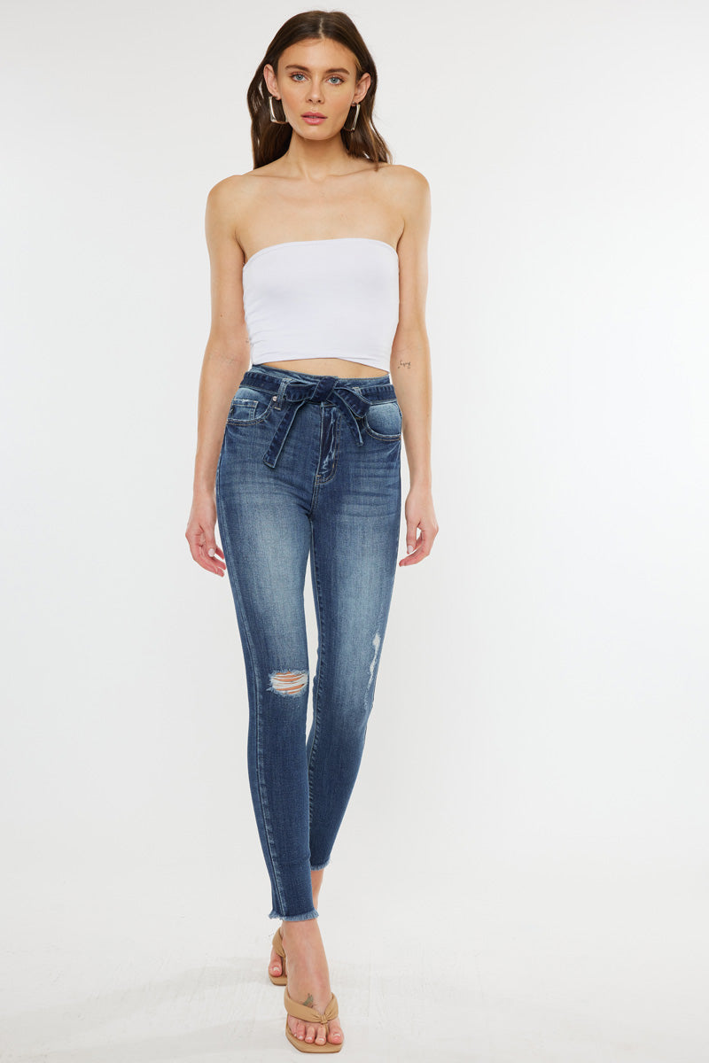 Sunny Ultra High Rise Belted Ankle Skinny Jeans - Official Kancan USA