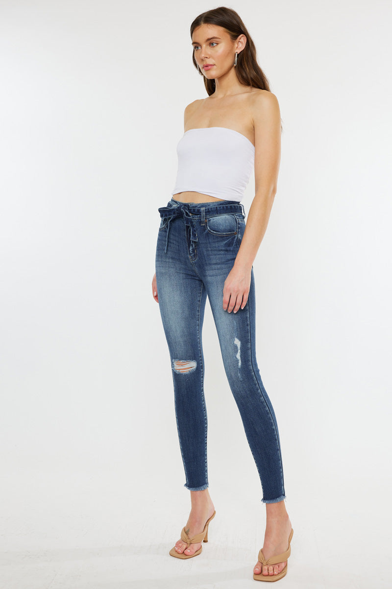 Sunny Ultra High Rise Belted Ankle Skinny Jeans - Official Kancan USA